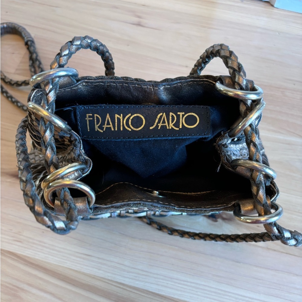 Franco Sarto Metallic Faux Leather Drawstring Bucket Bag Vtg 80s 90s - Picture 4 of 10